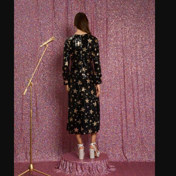 Sister Jane Super Star Black & Gold Sequin Midi Dress M - Picture 3 of 11